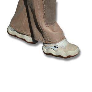 Beige and White Wave Chunky Sneakers